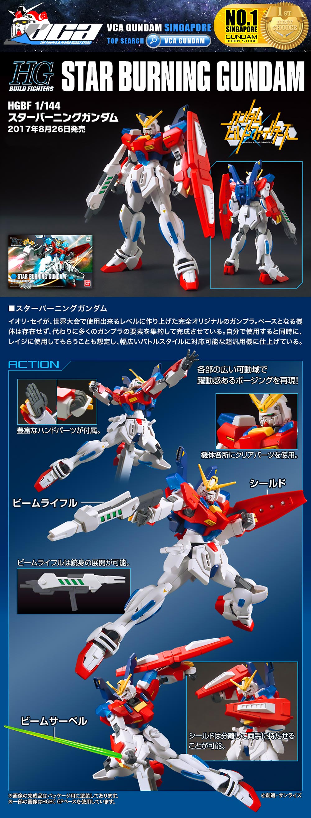 Bandai Gunpla High Grade 1/144 Star Burning Gundam Specifications