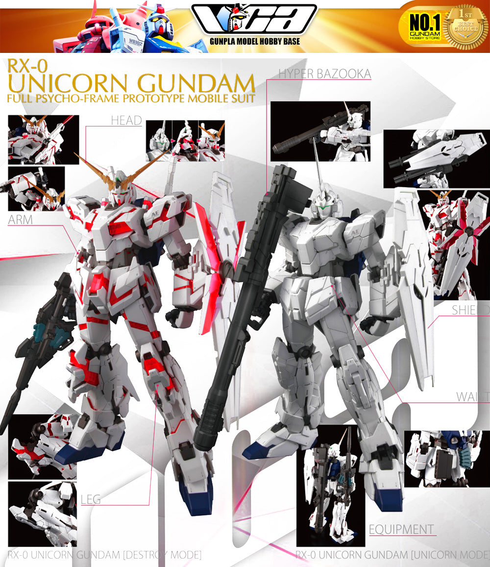 Bandai Gunpla Perfect Grade 1/60 PG RX-0 独角兽高达塑料模型动作玩具 VCA 新加坡