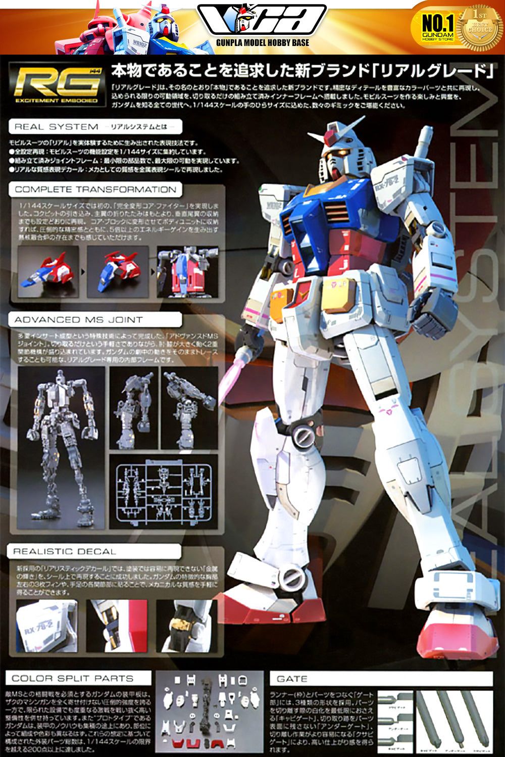 Bandai Gunpla Real Grade 1/144 RG RX-78-2 高达塑料模型动作玩具 VCA 新加坡