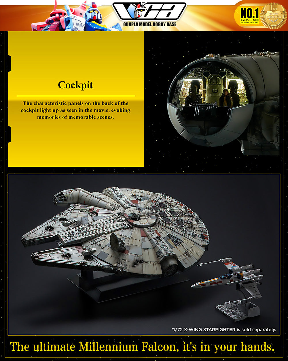 Bandai Star Wars Perfect Grade 1/72 Large Scale PG Millennium Falcon Plastic Model Kit Toy VCA Gundam Singapore