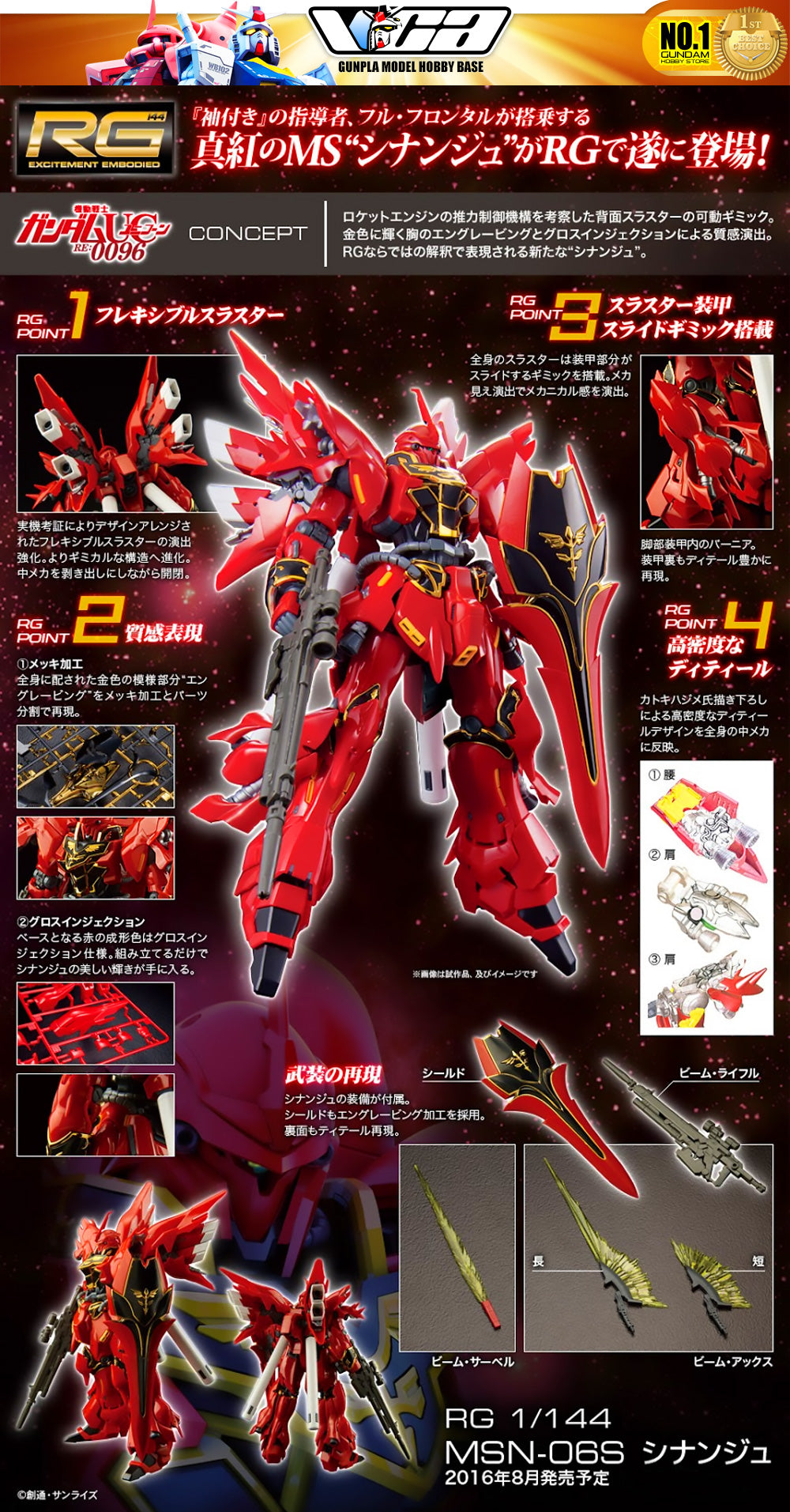 Bandai Gunpla Real Grade 1/144 RG MSN-06S Sinanju Plastic Model Toy VCA Gundam Singapore