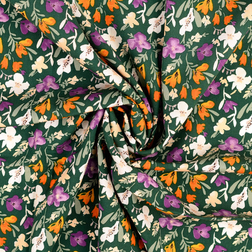 Ditsy Floral Printed Stretch Cotton Poplin - Sand / Green / Lavender / Pink  - Fabric by the Yard