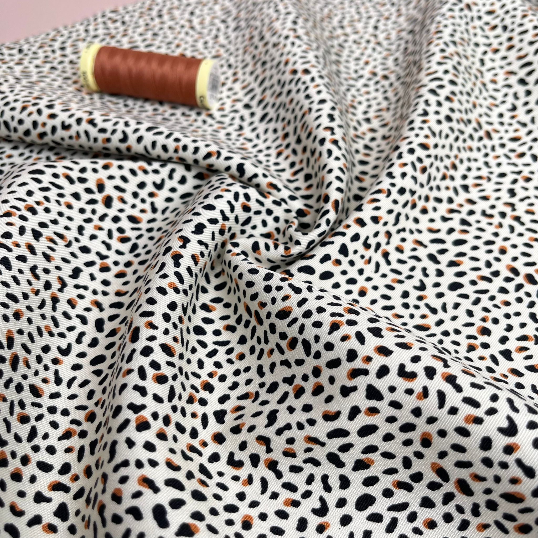 Rosella Speckles White Stretch Viscose Twill Fabric