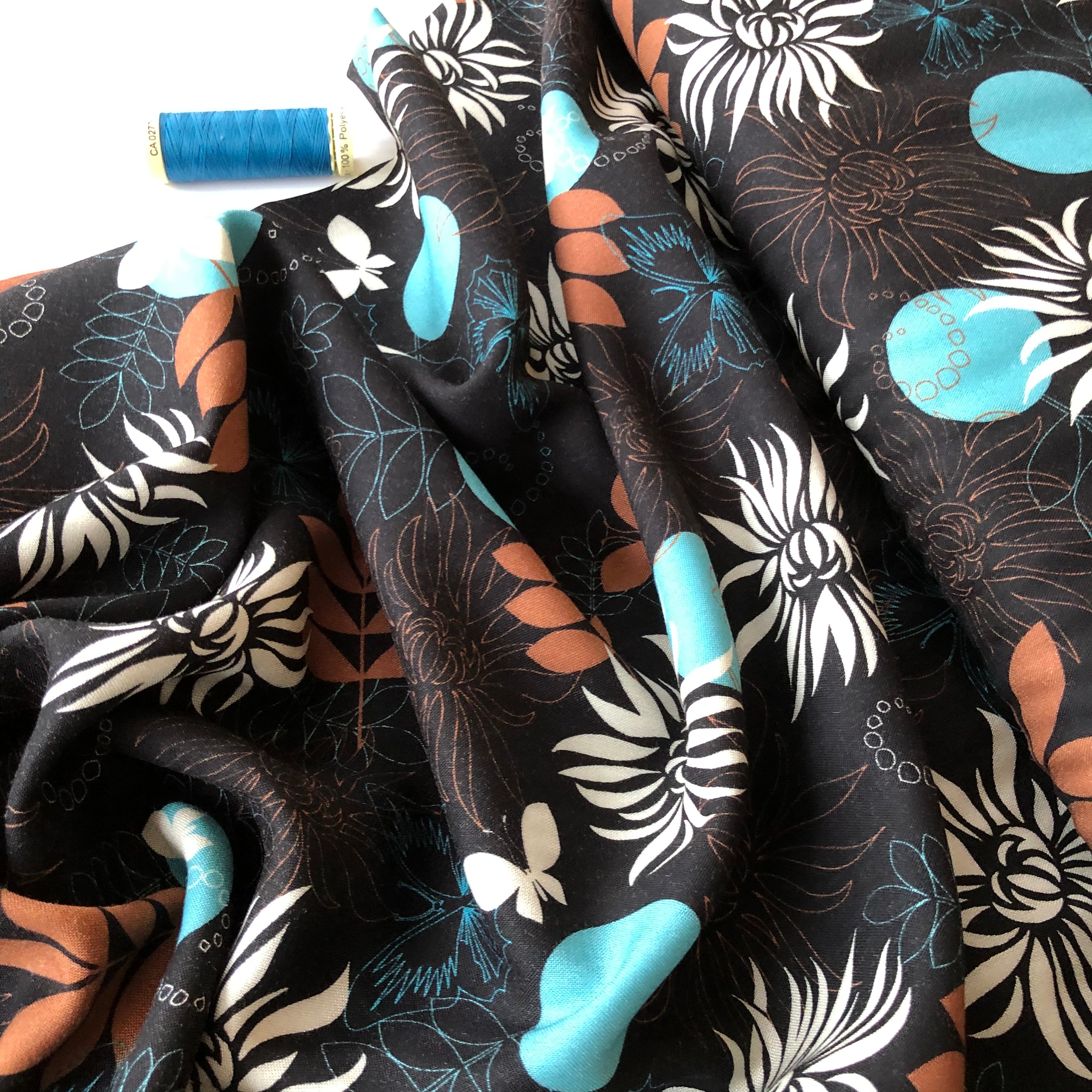 REMNANT 0.73 Metres - Danish Design - Night Garden Rayon Dress Fabric