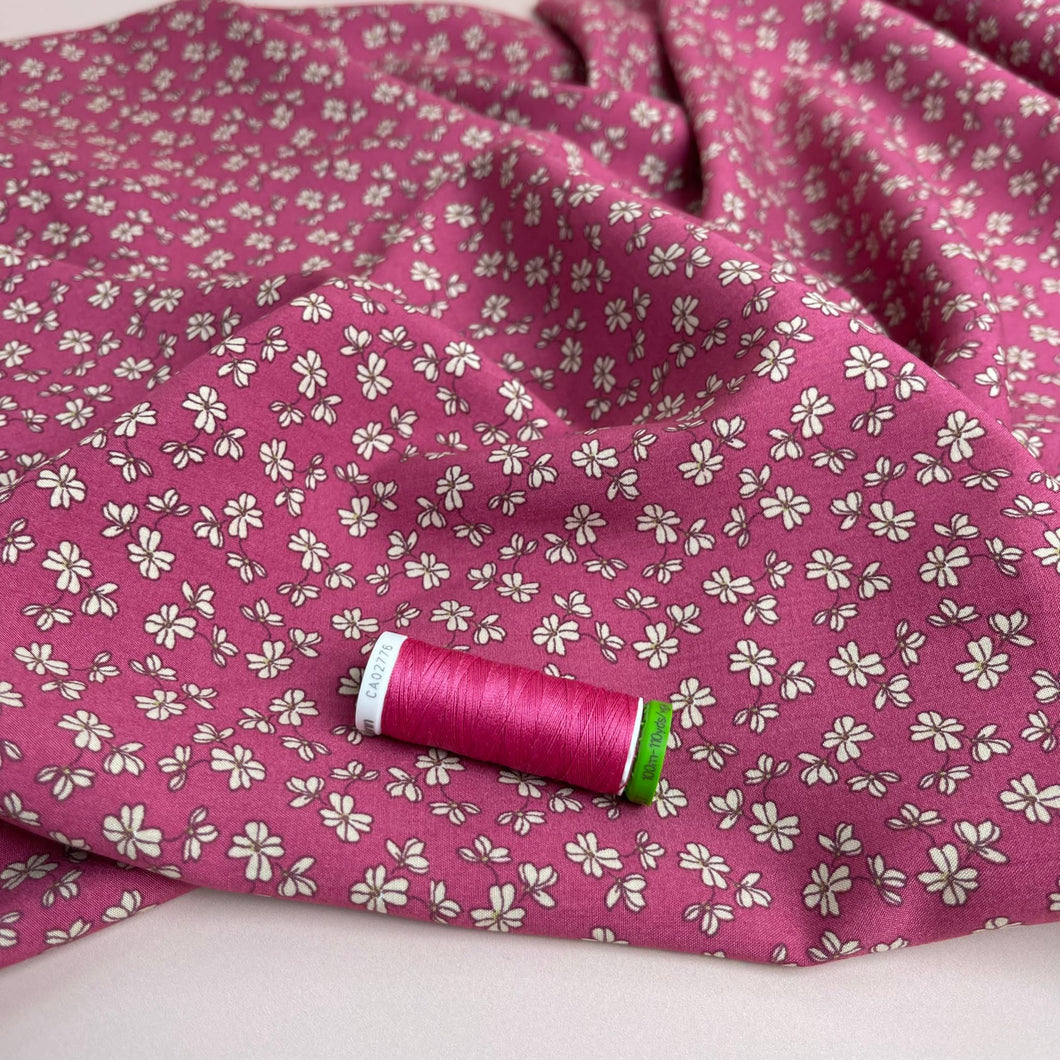 Ditsy Clover on Pink Viscose Poplin Fabric