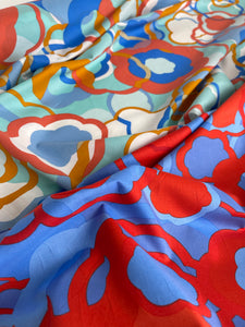 Kaleidoscope Flowers Red and Blue Cotton Lawn Fabric