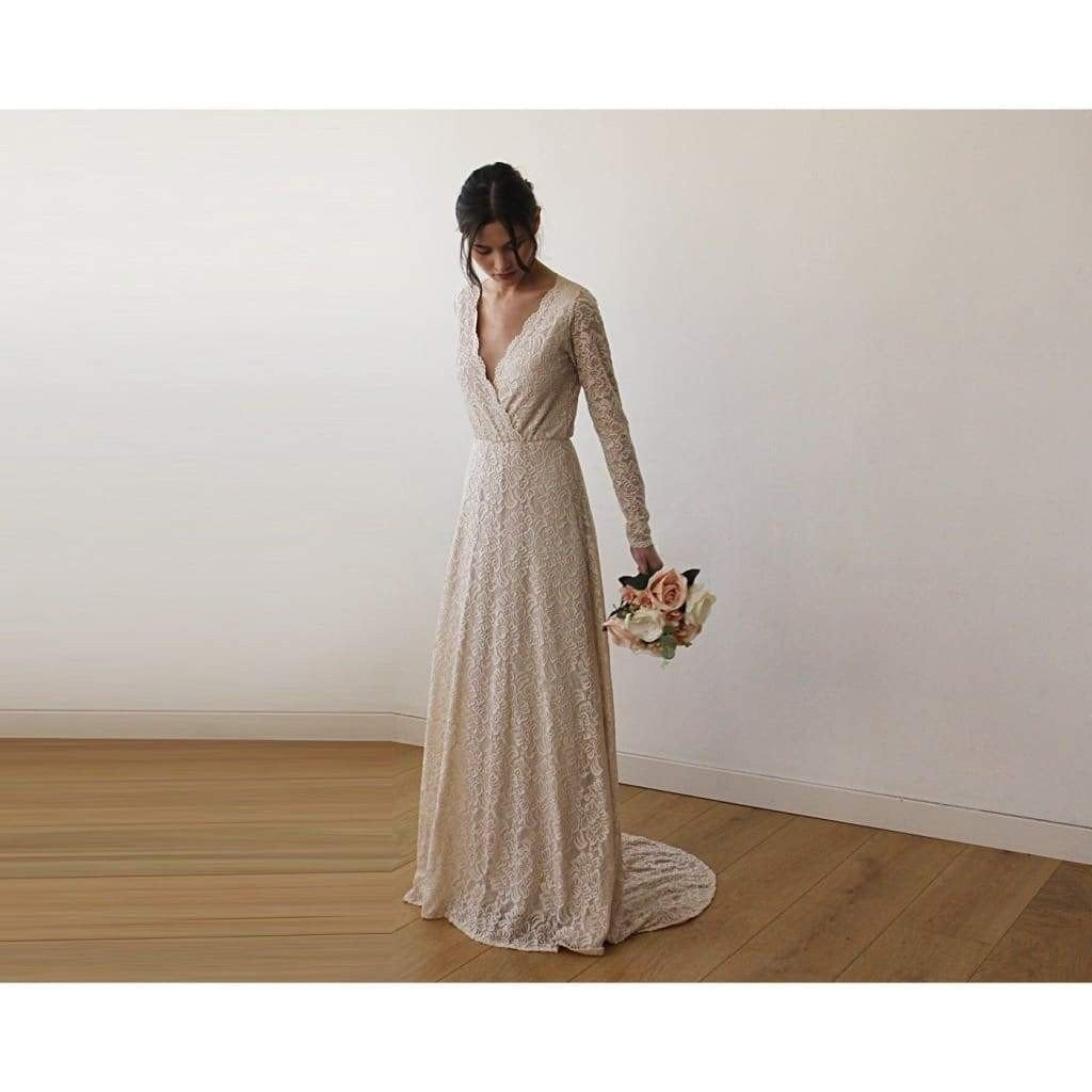 long sleeve gown with train