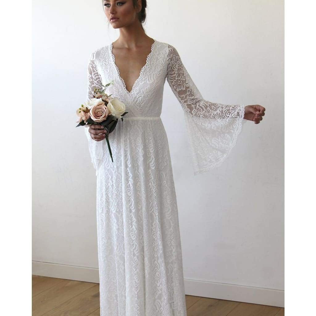 lace bell sleeve wedding dress