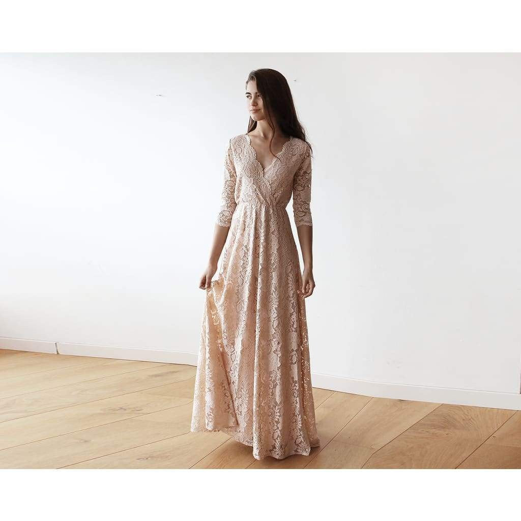 pink maxi lace dress