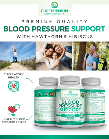 Pure Premium's Blood Pressure Support Supplement helps lower blood pressure