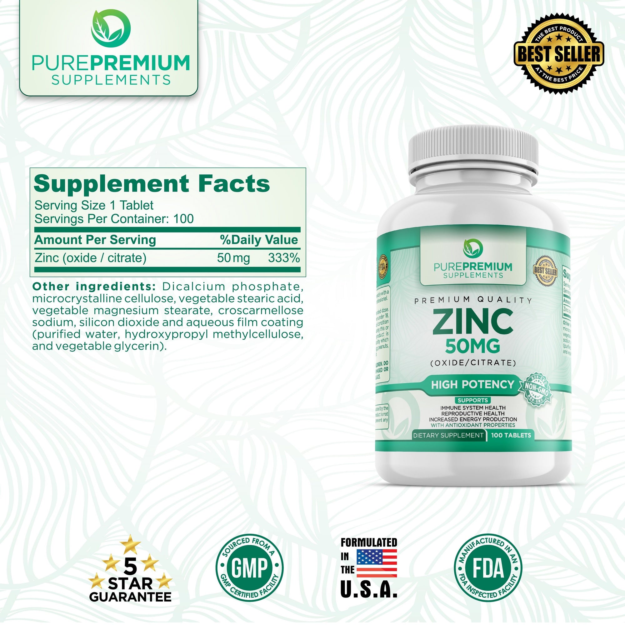 Premium Zinc Oxidecitrate Supplement Purepremium Supplements 4327