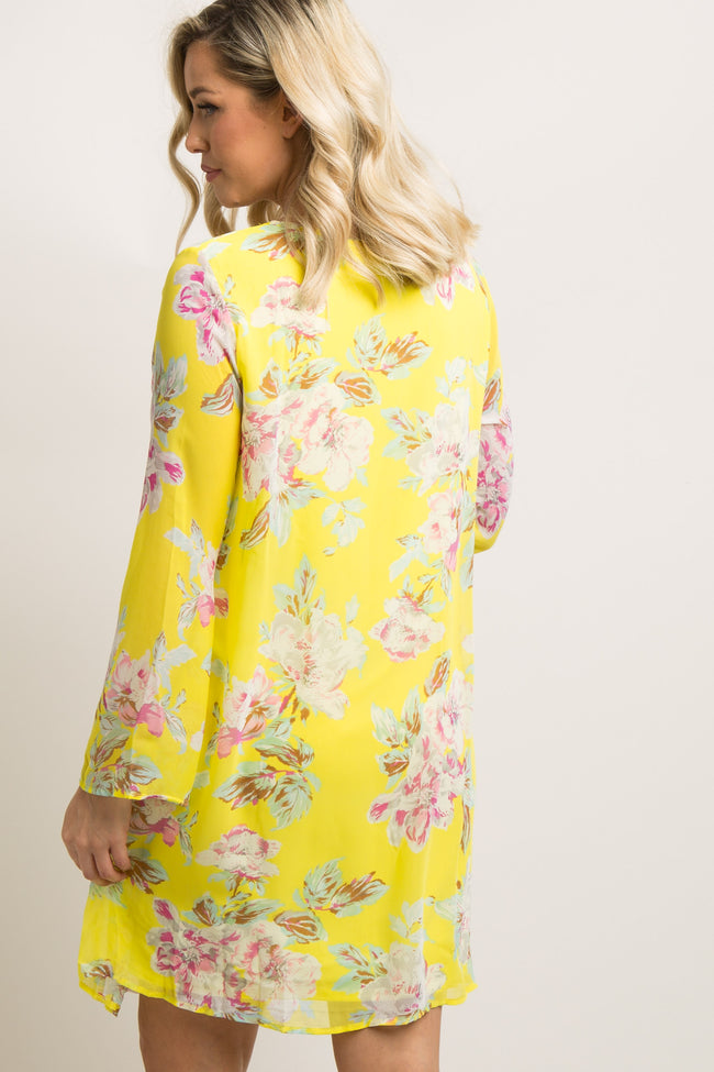 yellow floral v neck dress