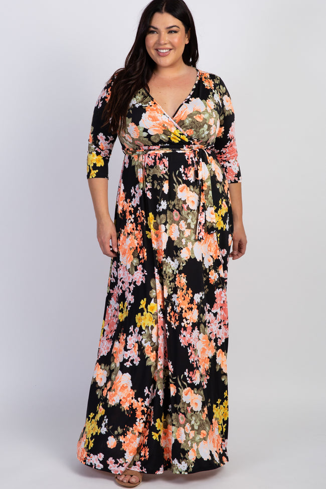 Black Floral Sash Tie Plus Maternity/Nursing Maxi Dress – PinkBlush