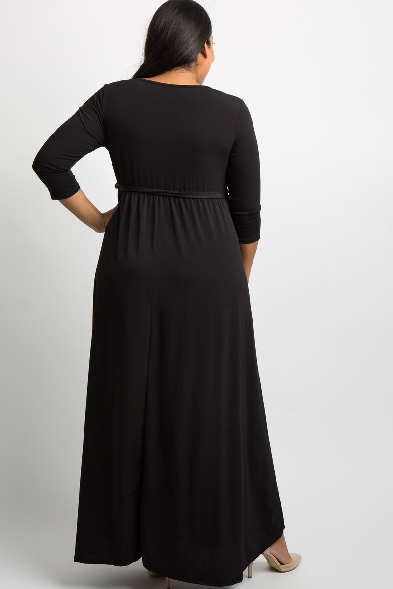 PinkBlush Black Sash Tie Wrap Plus Maternity Maxi Dress