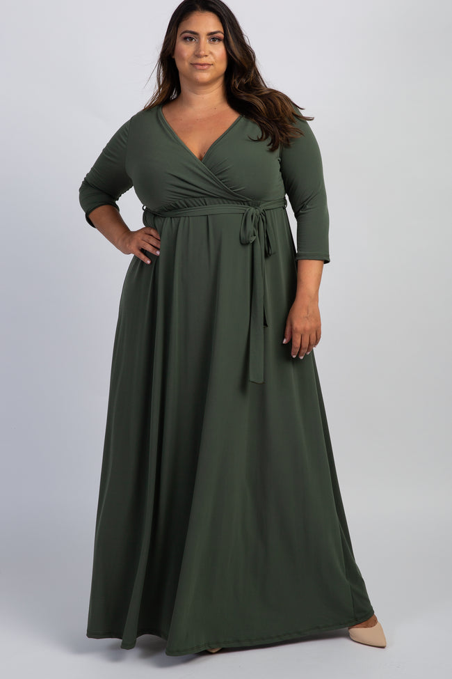 PinkBlush Olive Sash Tie Wrap Plus Maternity Maxi Dress