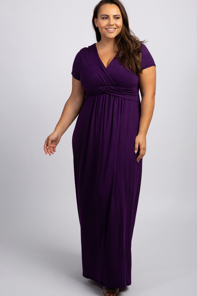 Purple Draped Plus Maternity/Nursing Maxi Dress – PinkBlush