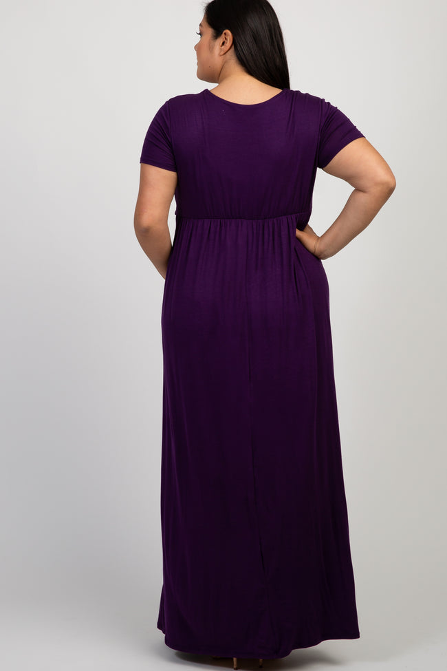 Purple Draped Plus Maternity/Nursing Maxi Dress – PinkBlush