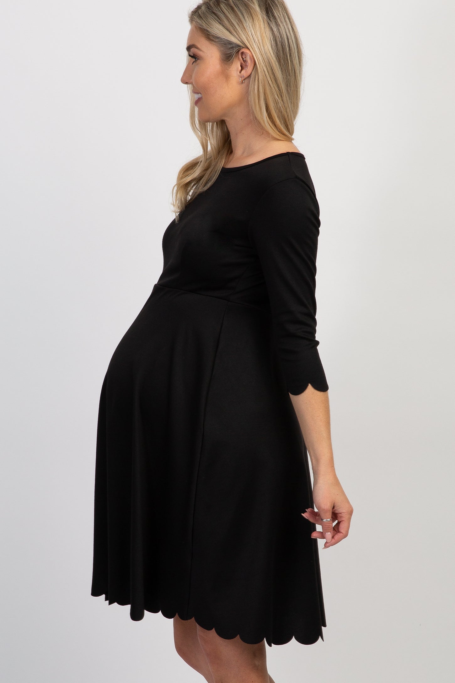 Pinkblush Black Solid Scalloped Hem Maternity Dress 