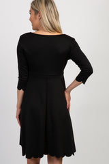 PinkBlush Black Solid Scalloped Hem Maternity Dress