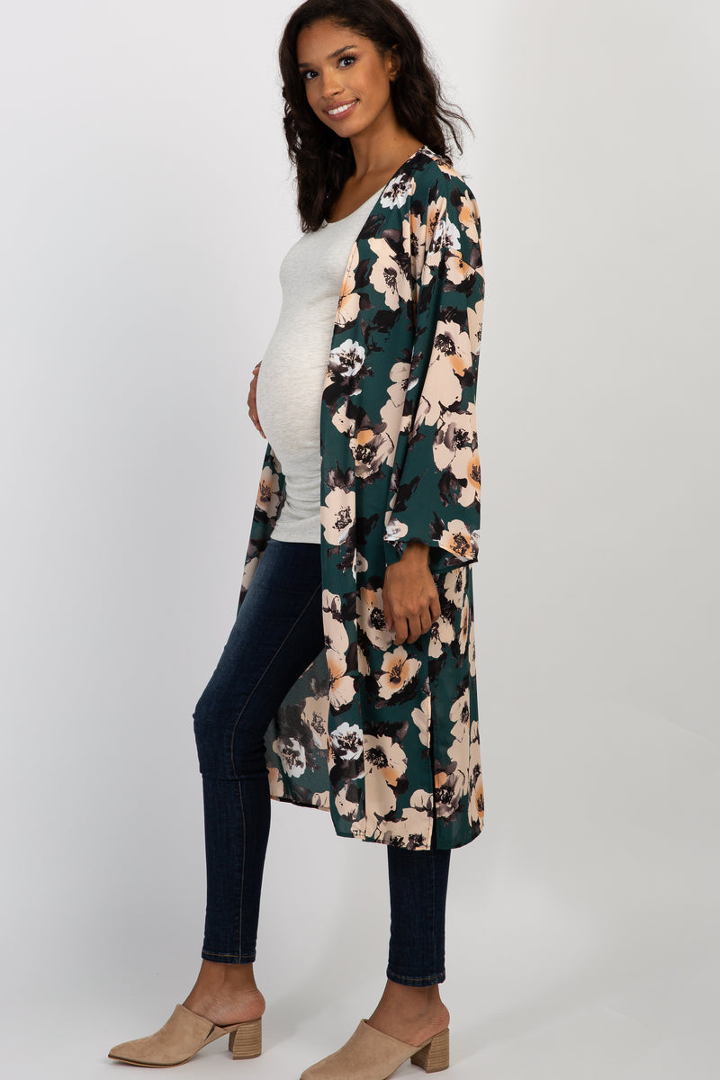 PinkBlush Green Floral Print Chiffon Long Maternity Cover Up