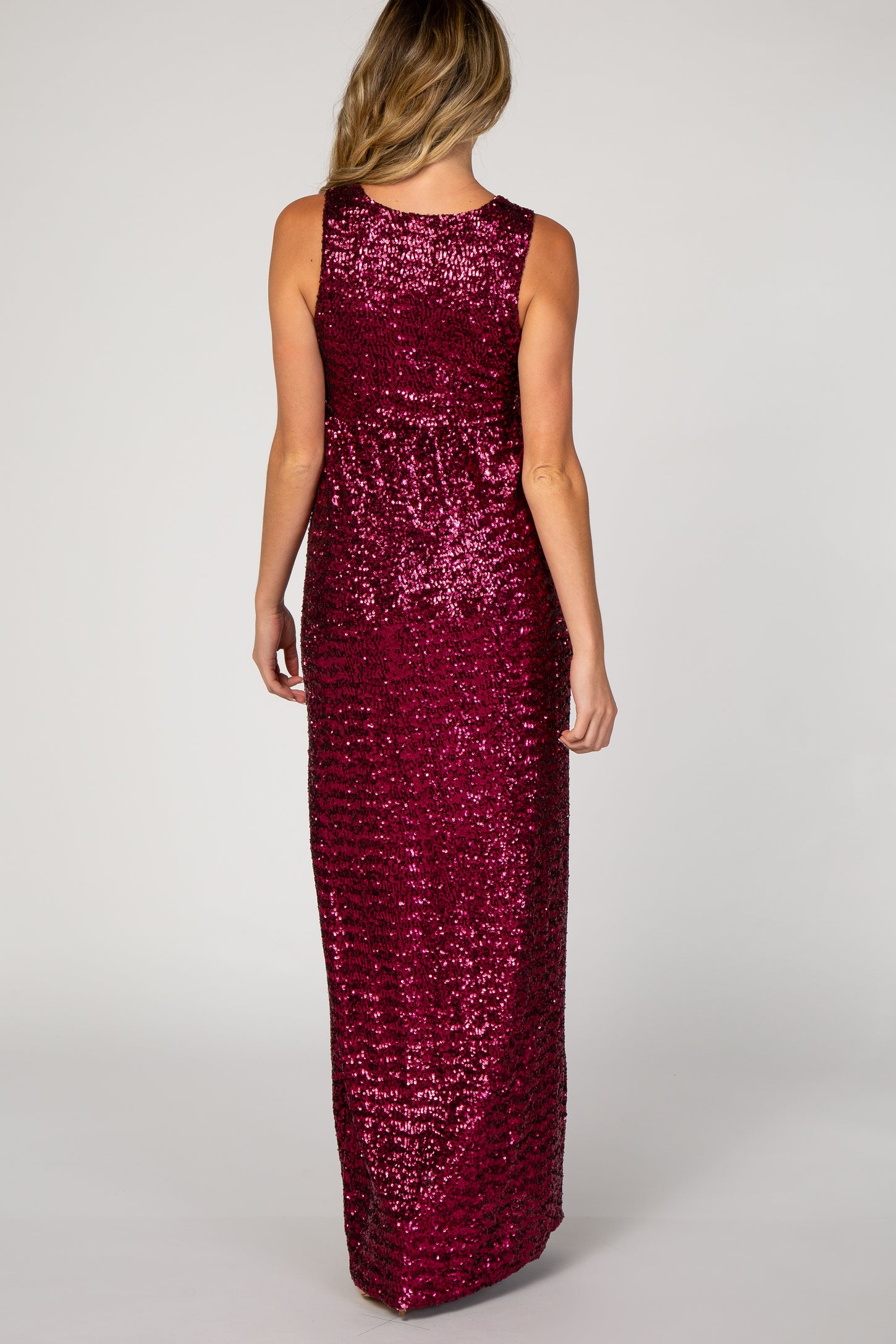 Pinkblush Burgundy Sequin V Neck Sleeveless Maternity Evening Gown 