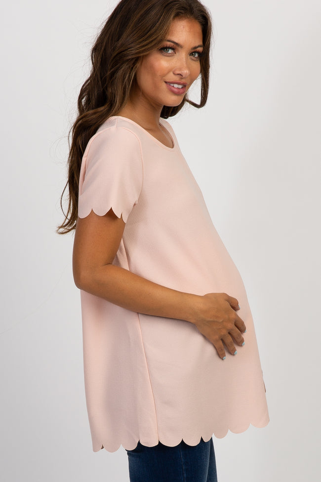 Pinkblush Pink Solid Scalloped Hem Maternity Top 