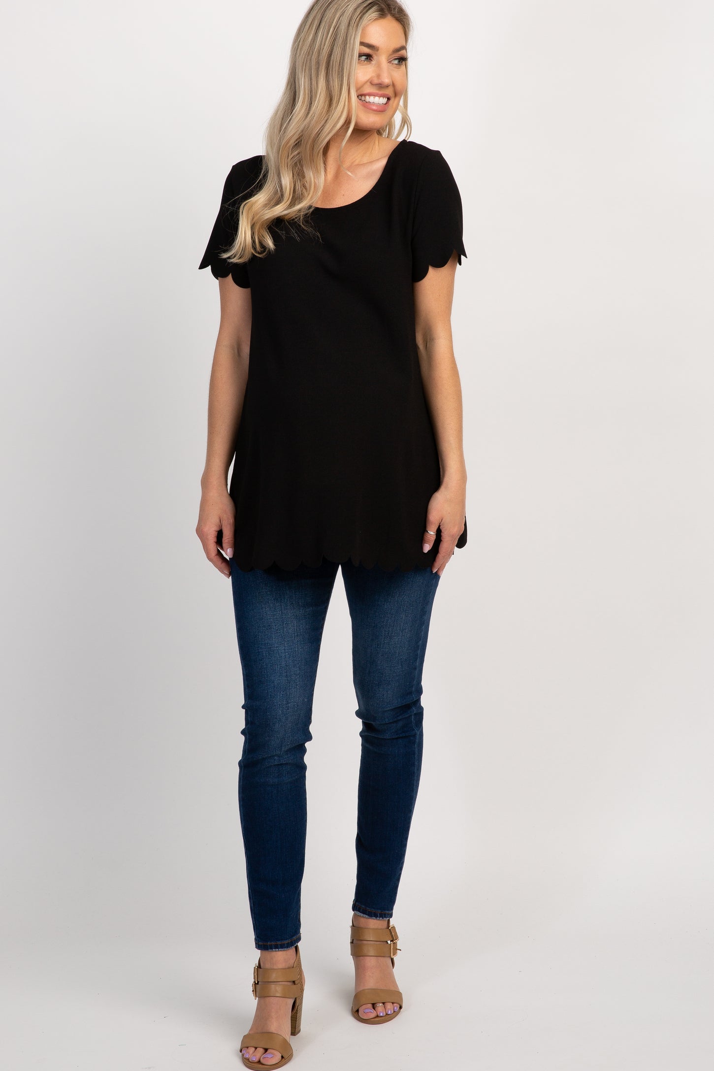 Pinkblush Black Solid Scalloped Hem Maternity Top 