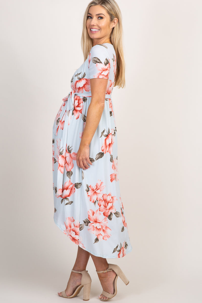 Light Blue Floral Hi-Low Maternity Wrap Dress – PinkBlush