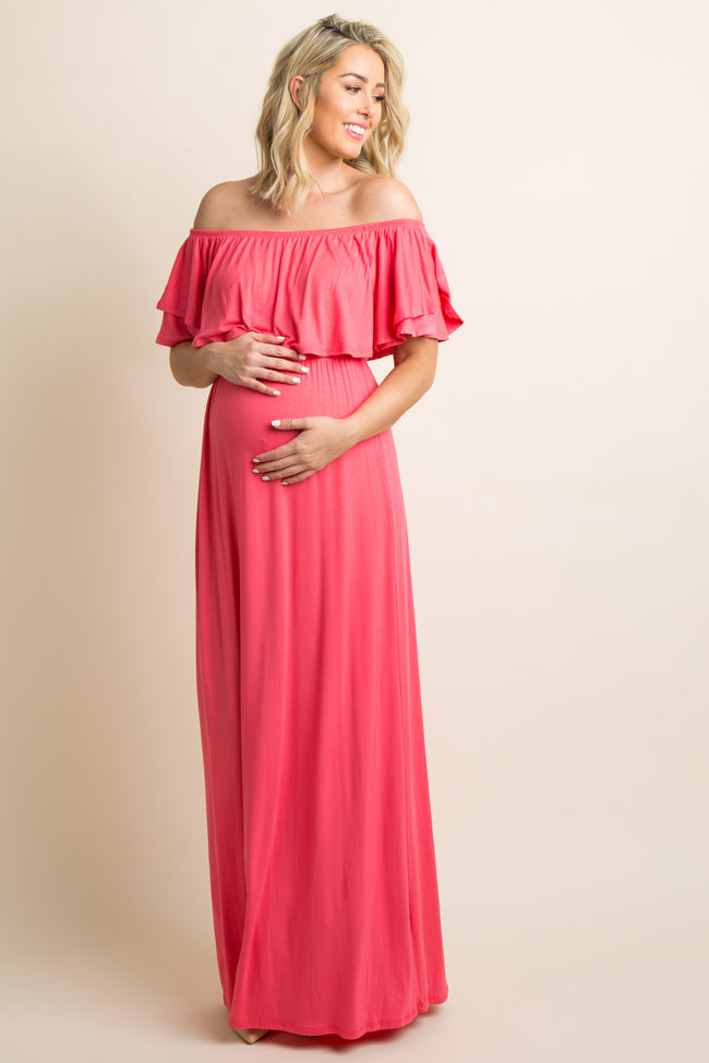 coral maternity maxi dress