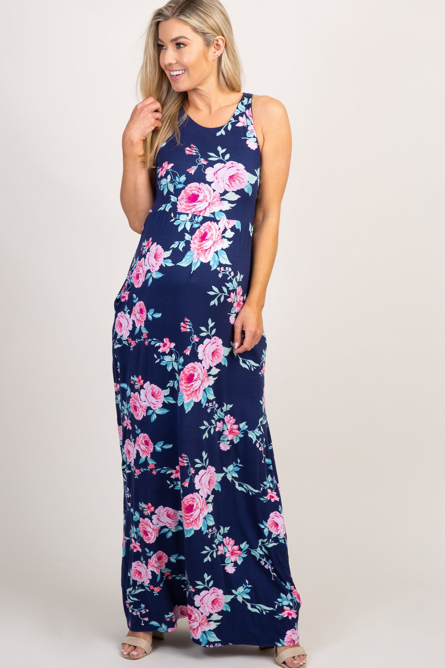 PinkBlush Navy Floral Racerback Matenrity Maxi Dress