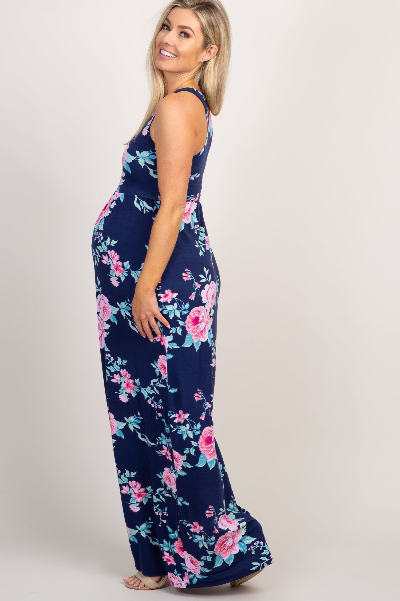 PinkBlush Navy Floral Racerback Matenrity Maxi Dress