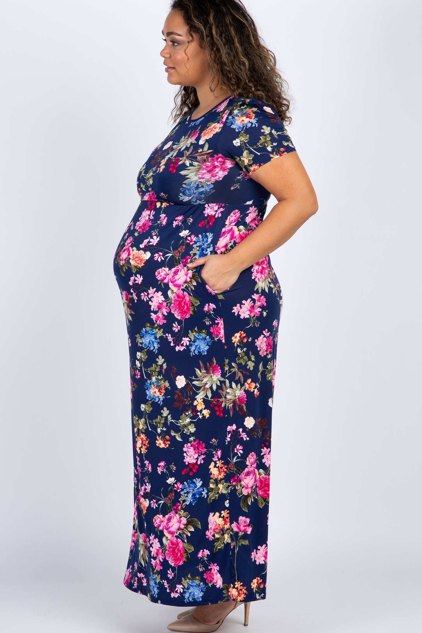 Navy Rose Floral Plus Maternity Maxi Dress