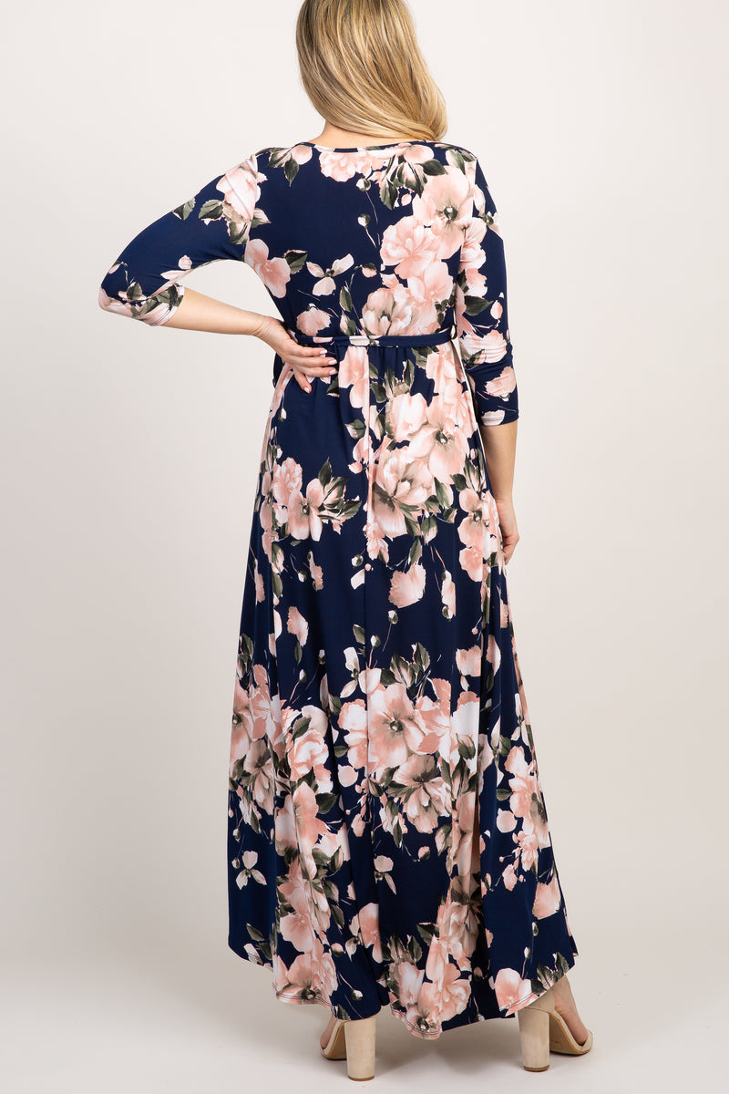 Navy Floral Maternity/Nursing Wrap Maxi Dress – PinkBlush