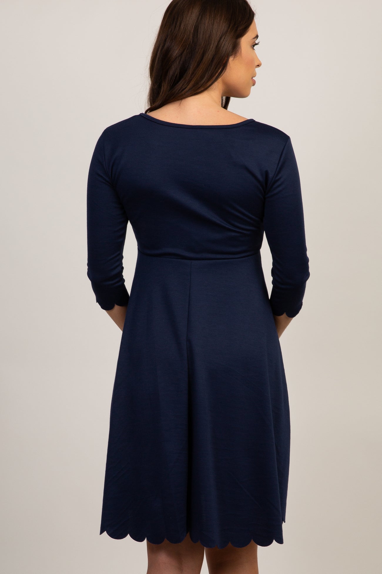 PinkBlush Navy Solid Scalloped Hem Maternity Dress