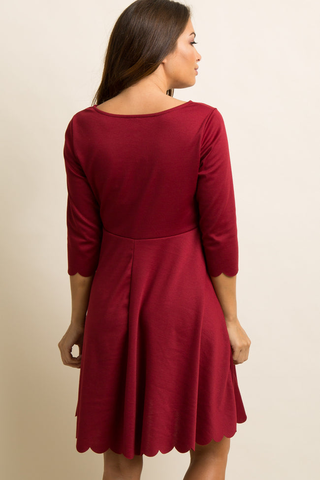 Pinkblush Burgundy Solid Scalloped Hem Maternity Dress 