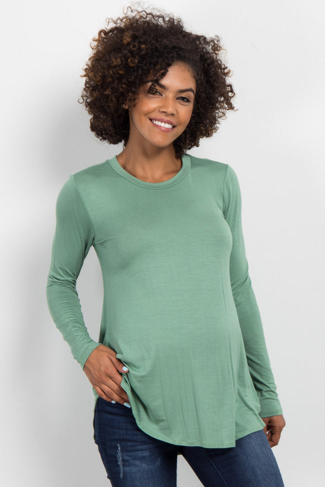 Green Basic Long Sleeve Maternity Top – PinkBlush