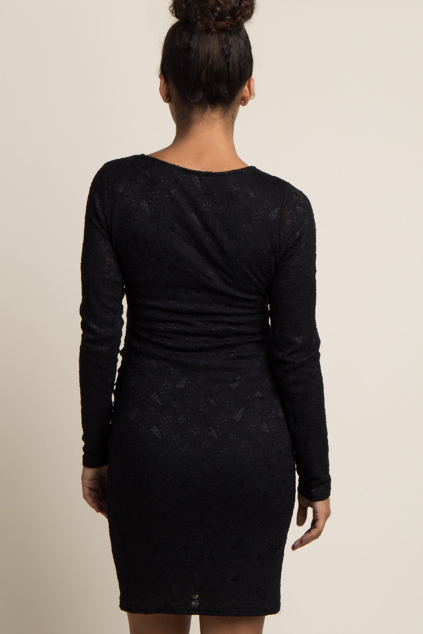 Pinkblush Black Lace Fitted Long Sleeve Maternity Dress 