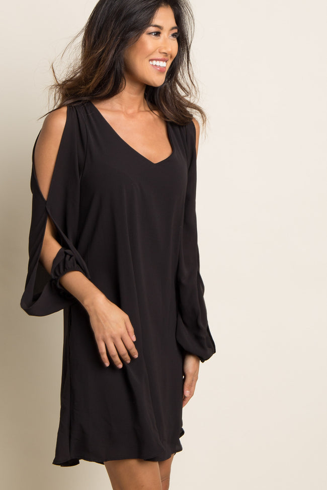 open shoulder dress with sleeves