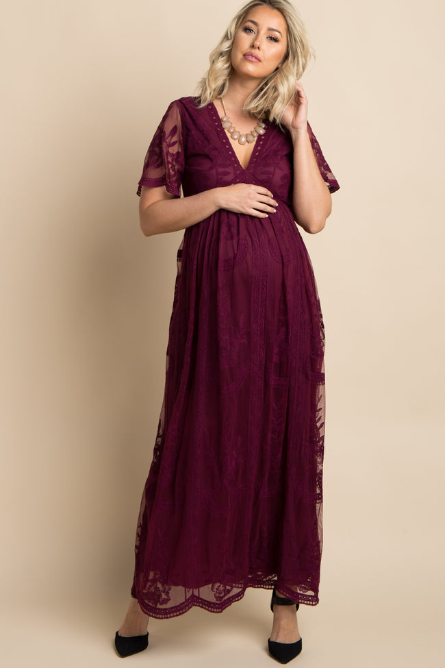 burgundy maternity maxi dress