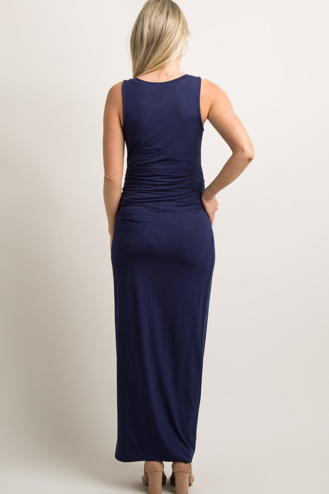 navy blue sleeveless maxi dress