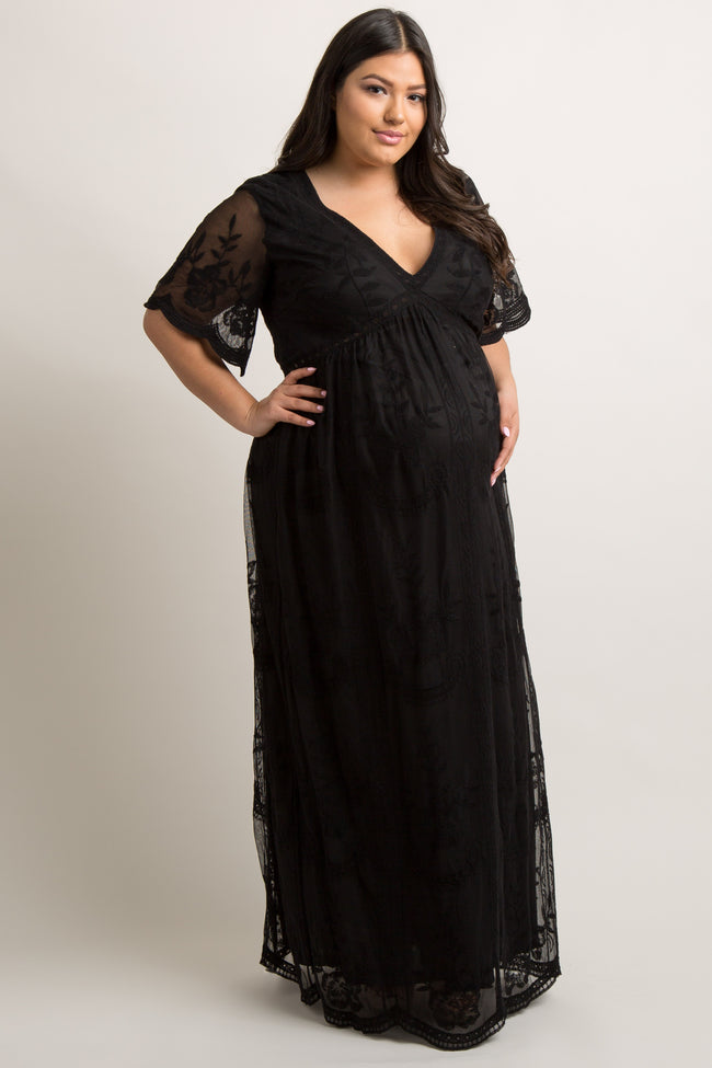 black lace overlay maxi dress