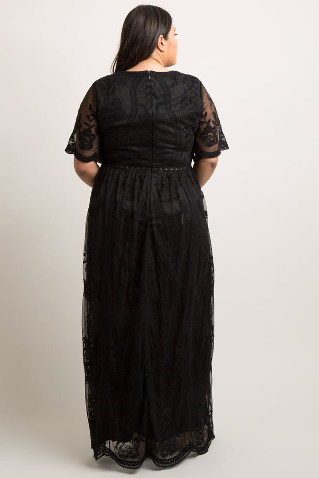 PinkBlush Black Lace Mesh Overlay Plus Maxi Dress