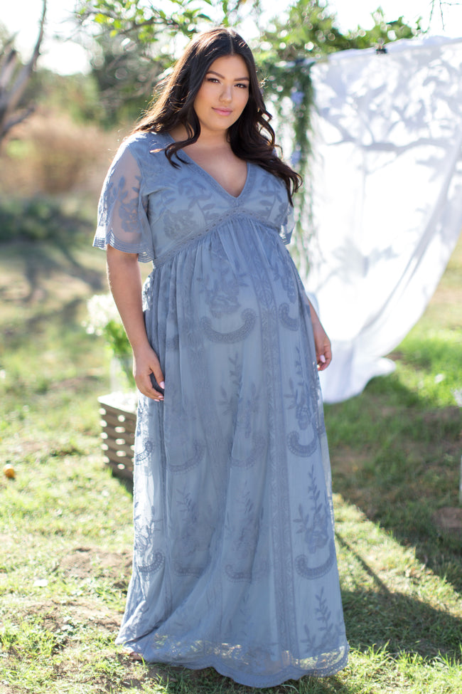 pink and blue maxi maternity dress