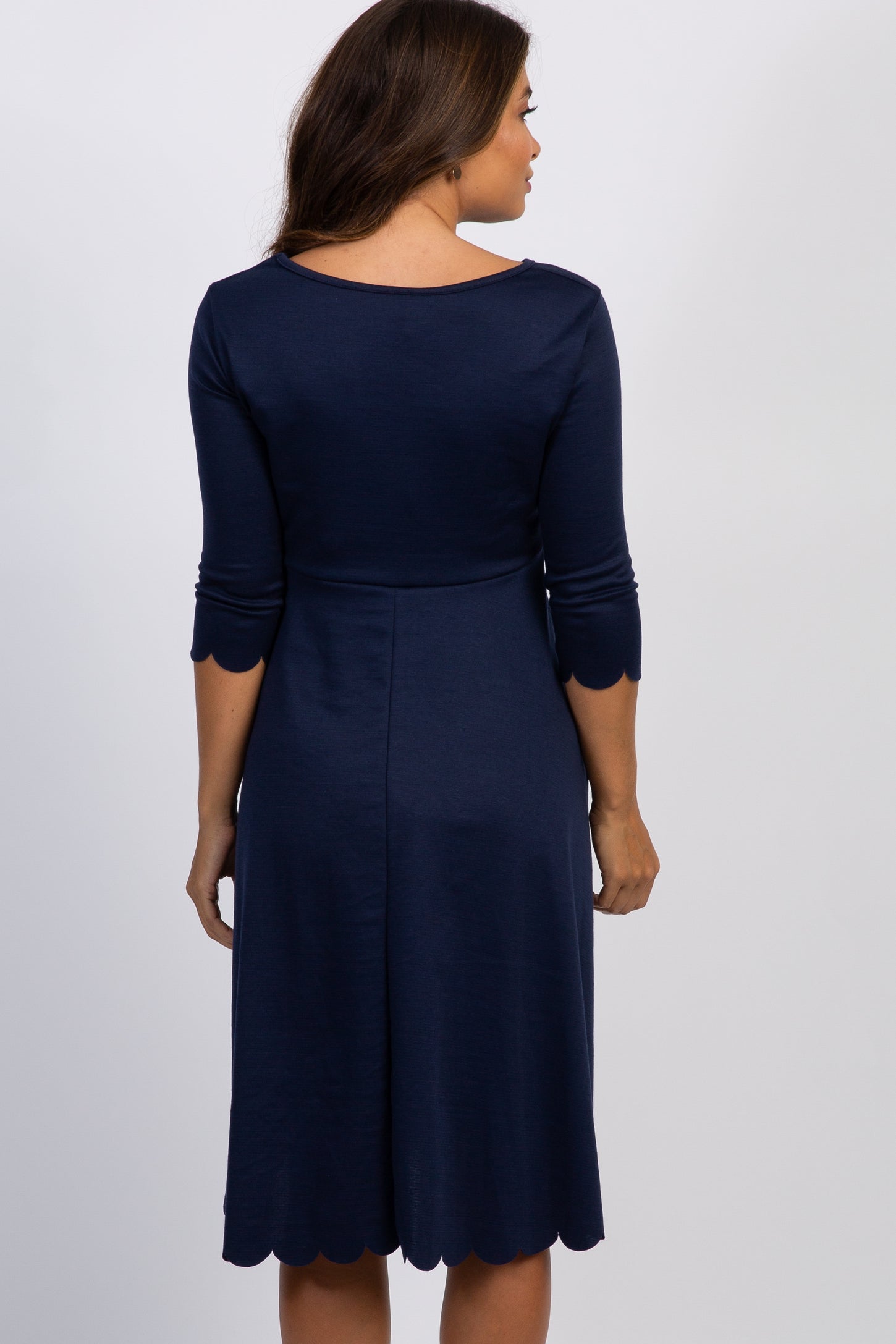 PinkBlush Petite Navy Solid Scalloped Hem Maternity Dress