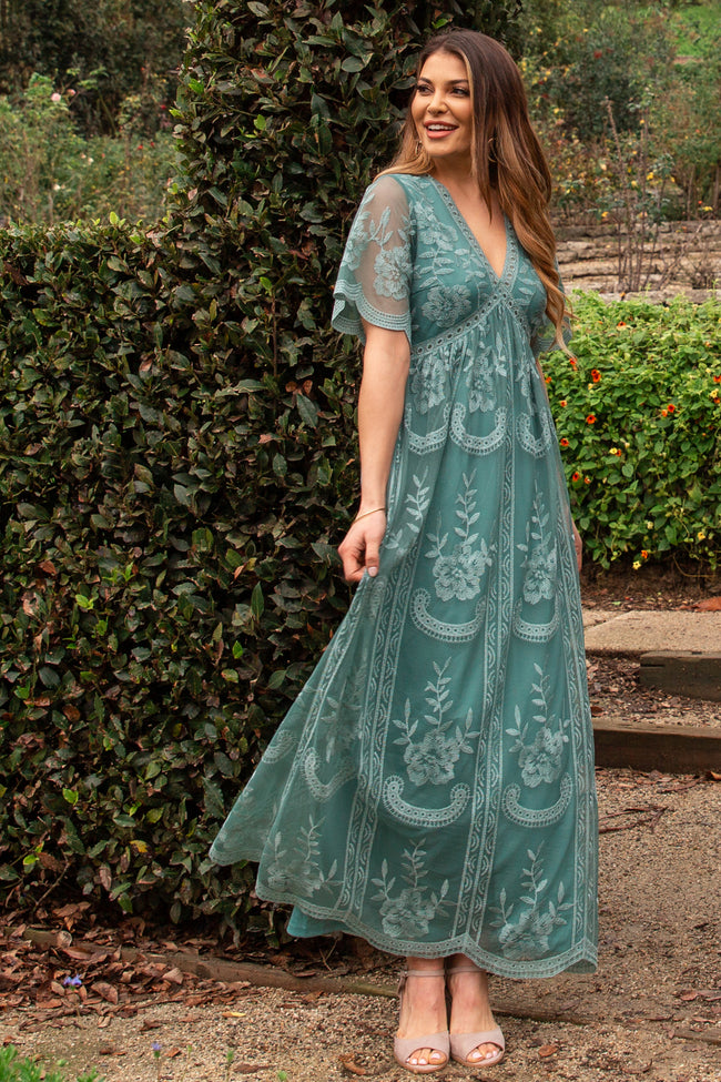 sage green lace maxi dress