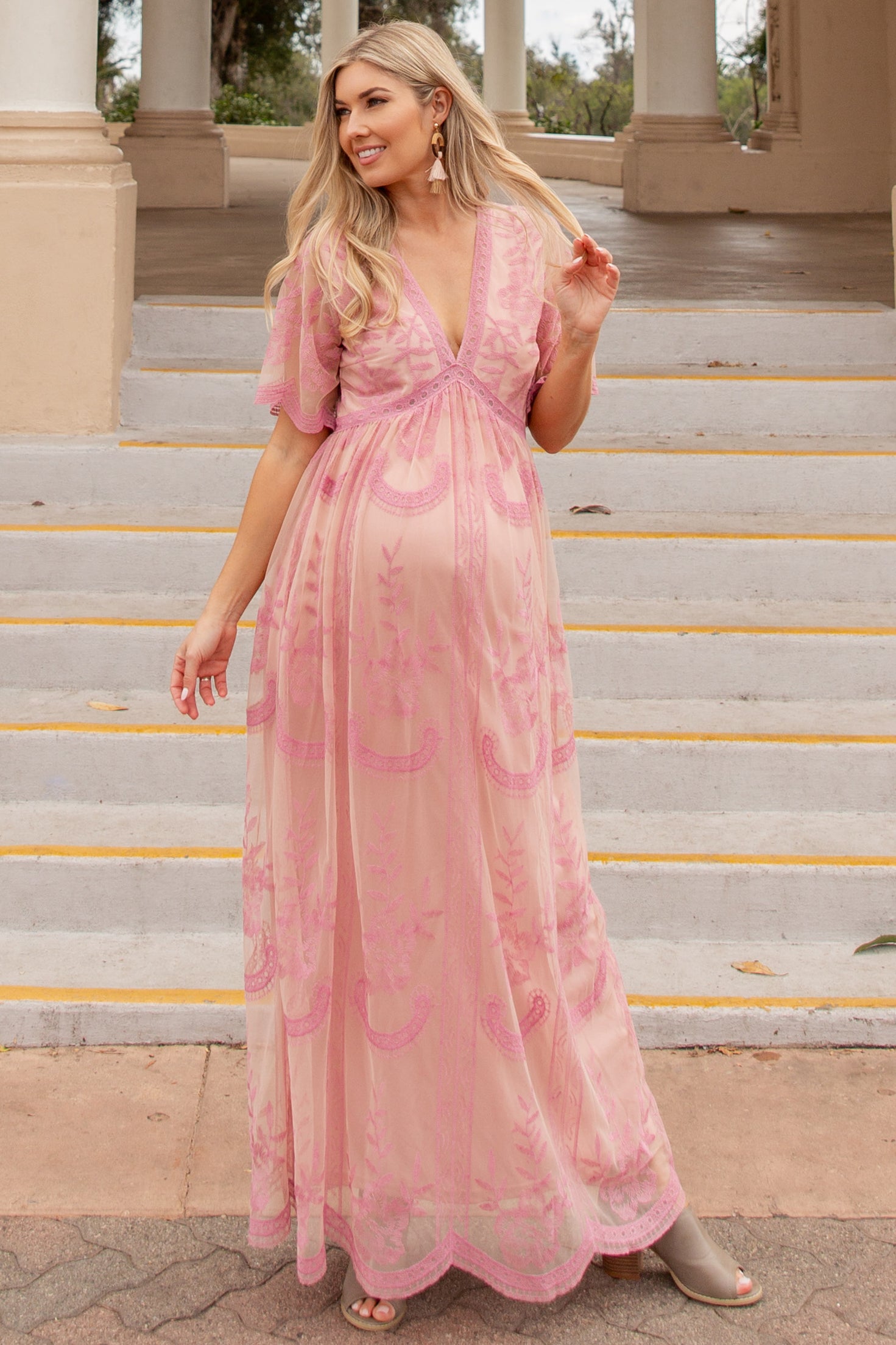 pink maternity maxi dress for baby shower