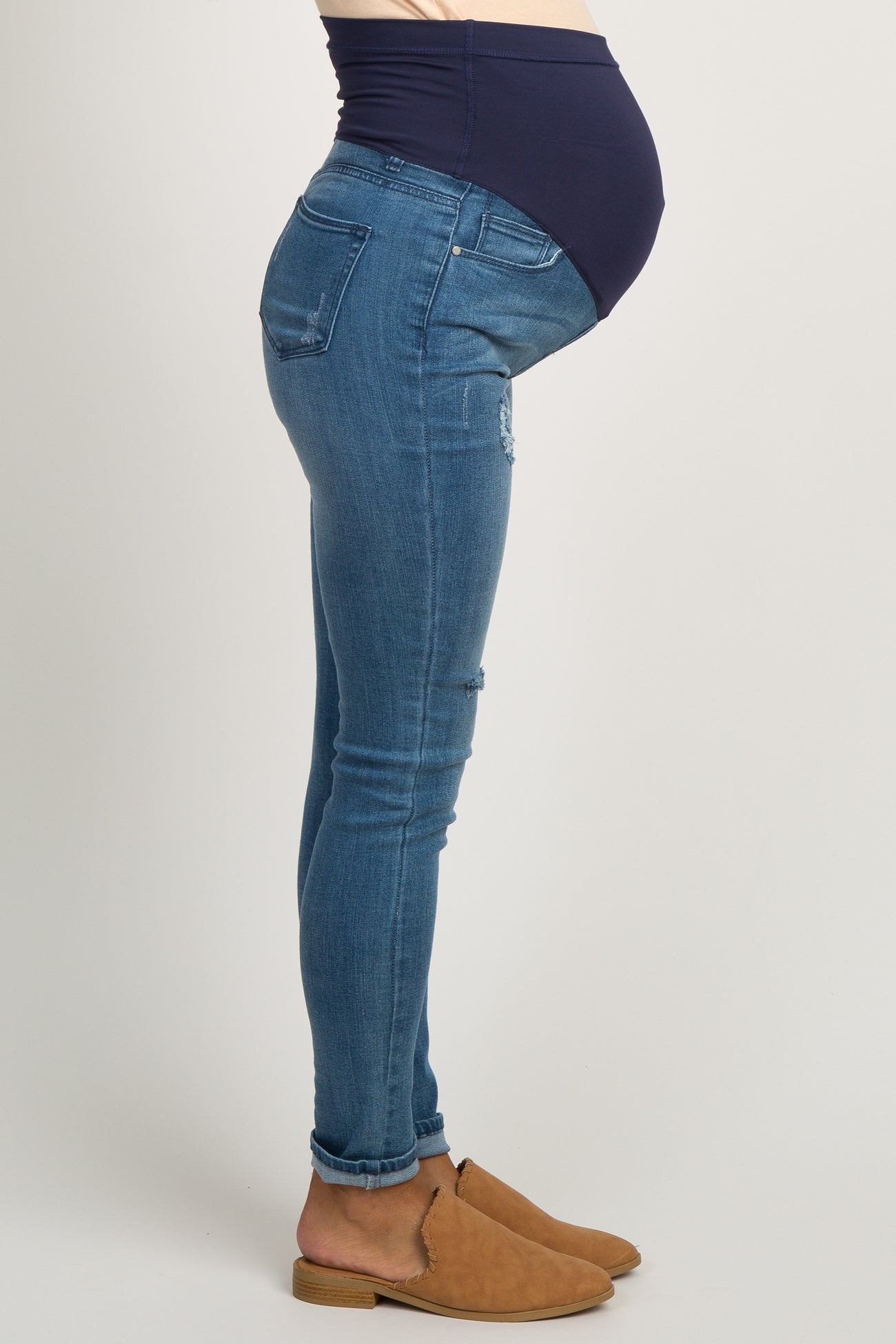 PinkBlush Blue Ripped Knee Maternity Jeans