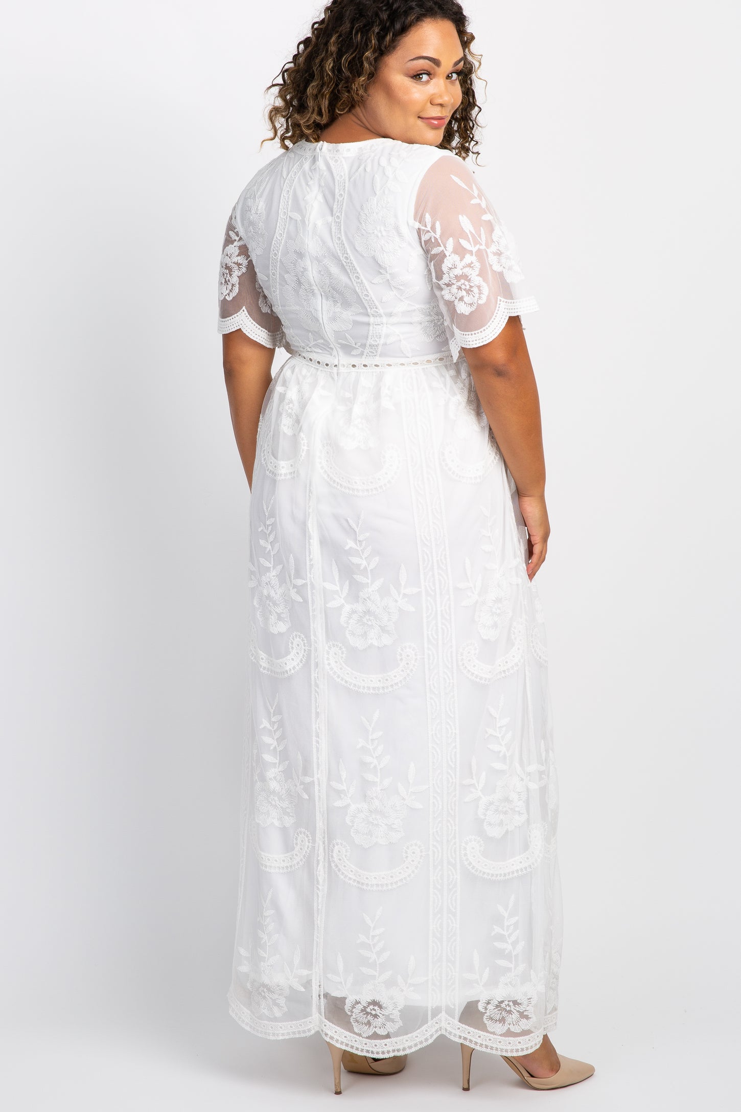 PinkBlush White Lace Mesh Overlay Plus Maternity Maxi Dress