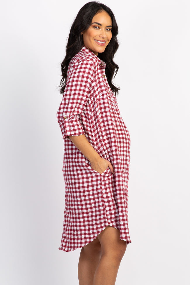 Red Plaid Button Front Maternity Dress – PinkBlush
