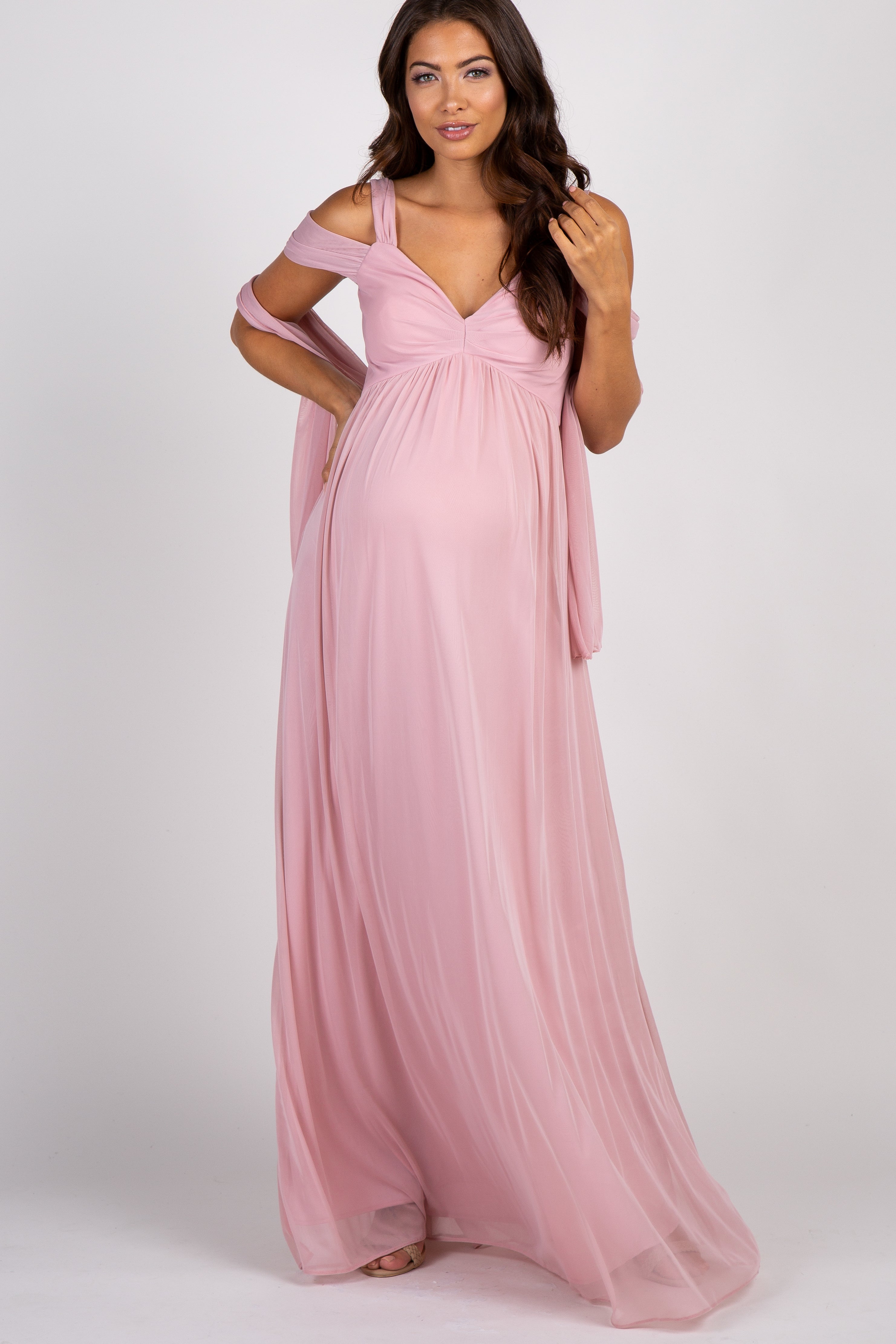 pink chiffon maternity dress